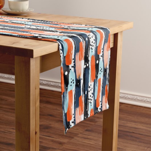 Chemin De Table Court Bleu orange brosses Motif Abstrait (In Situ)