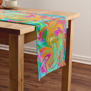 Chemin De Table Court Bleu, Orange et Rose Chaud Abstrait Rétro Groovy