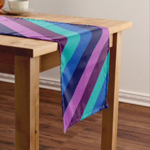 Chemin De Table Court Bleu pourpre Turquoise rayures petit coureur de ta