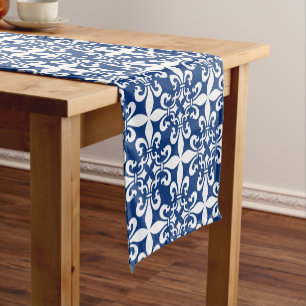 Chemin De Table Court Bleu royal de French Fleur de Lys Pattern