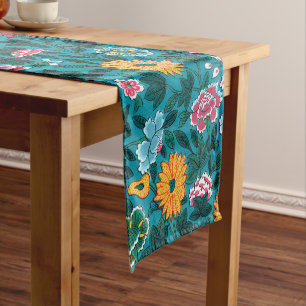 Chemin De Table Court Bleu Turquoise Vert Rouge rose Jaune Motif Floral
