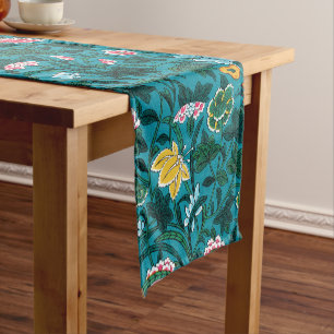 Chemin De Table Court Bleu Turquoise Vert Rouge rose Jaune Motif Floral