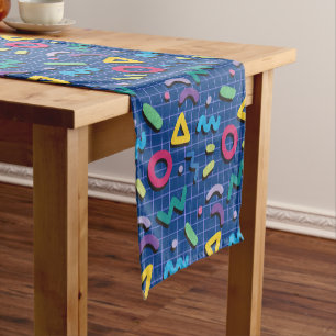 Chemin De Table Court Blue 80s Memphis Motif