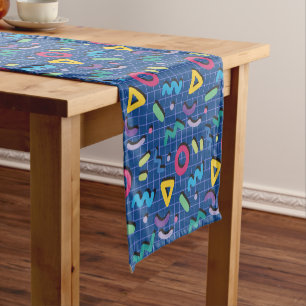 Chemin De Table Court Blue 80s Memphis Motif