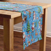 Chemin De Table Court Blue Background Christmas Decorative Pattern