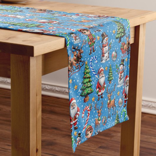 Chemin De Table Court Blue Background Christmas Decorative Pattern