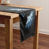 Chemin De Table Court Blue Glowing Angel Wings on black background (In Situ)