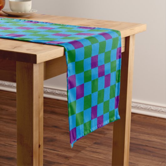 Chemin De Table Court Blue Green Purple Checkered Pattern Design  (In Situ)
