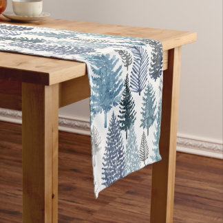 Chemin De Table Court Blue Grey Winter Pine Trees de vacances Table Runn