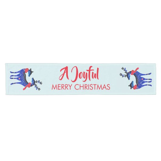 Chemin De Table Court Blue Nordic Christmas Reindeer Pair (Horizontal)