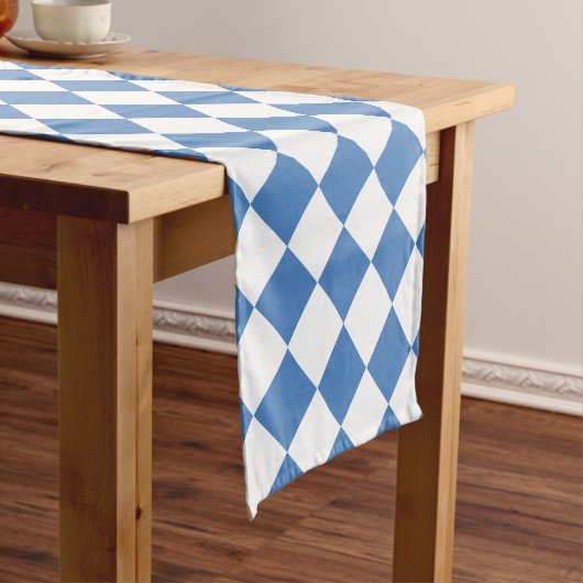 Chemin De Table Court Blue White Checker Diamond Pattern (In Situ)