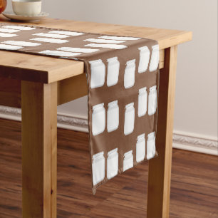 Chemin De Table Court Bocaux blancs sur marron