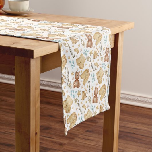 Chemin De Table Court Boho Baby Clothes & Teddy Bear Runner (In Situ)