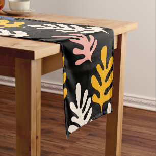 Chemin De Table Court Boho Matisse Formes botaniques en bleu rose noir