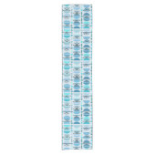 Chemin De Table Court Boho Retro Bowls Lignes Turquoise (Devant)