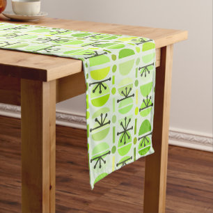 Chemin De Table Court Boho Retro Bowls Lines Chartreuse