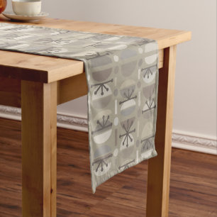 Chemin De Table Court Boho Retro Bowls Lines Taupe
