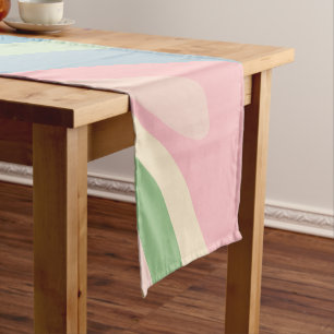 Chemin De Table Court Boucles ondulées Motif Abstrait rétro Pastel bleu