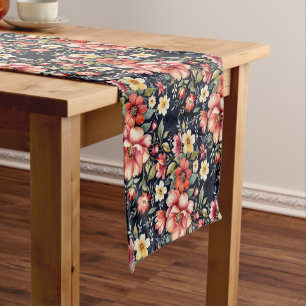 Chemin De Table Court Bouquets de fleurs tyroliennes sur Navy Fleece