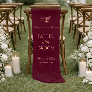 Chemin De Table Court Bourgogne Rouge Or Script Père De La Mariée Lin