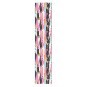 Chemin De Table Court Brochures Abstraites colorées - Menthe et rose (2)
