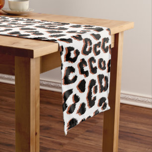 Chemin De Table Court Brown noir et Empreinte de léopard blanc