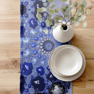 Chemin De Table Court Bulles de fractale ombrée bleue abstraite
