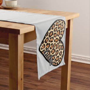 Chemin De Table Court Cadeau de la Saint-Valentin cœur de léopard mignon