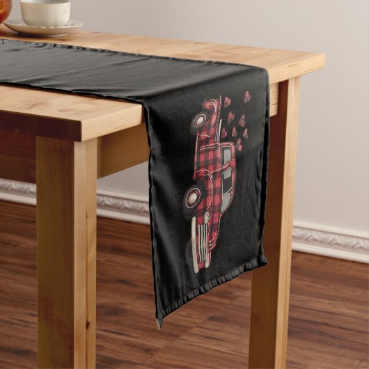 Chemin De Table Court Camion de la Saint-Valentin Funny Buffalo Plaid Le (In Situ)