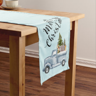 Chemin De Table Court Camion de Noël avec pins et animaux de forêt