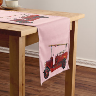 Chemin De Table Court Camion Vintage Rouge Avec Échelle De Survol,