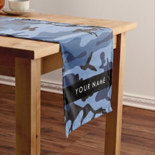 Chemin De Table Court Camouflage bleu marine Votre nom Personnalisez