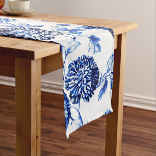 Chemin De Table Court Capri Blue Vintage Botanal Floral Toile No. 2