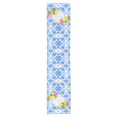 Chemin De Table Court Carreaux bleus citron Bougainvillea cadeau de mari (Devant)