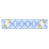 Chemin De Table Court Carreaux bleus citron Bougainvillea cadeau de mari (Horizontal)