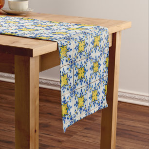 Chemin De Table Court Carreaux portugais - Azulejo Motif bleu et jaune