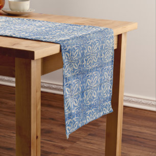 Chemin De Table Court Carreaux portugais Vintage Azulejos Bleu Blanc