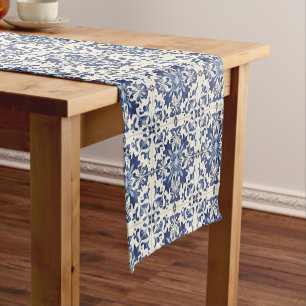 Chemin De Table Court Carrelage portugais Vintage Bleu Et Blanc