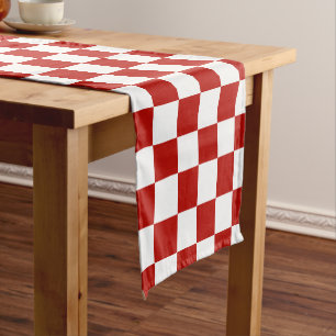 Chemin De Table Court Carrés à damier rouge blanc géométrique rétro