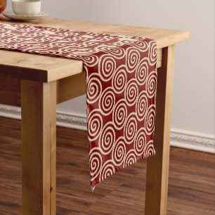 Chemin De Table Court Cercles spirals abstraits beige doré sur marron