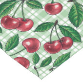 Chemin De Table Court Cerises rouges sur en vichy vert clair (Coin)