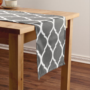 Chemin De Table Court Charcoal Grey Quatrefoil