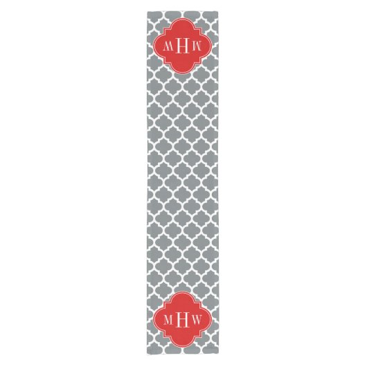 Chemin De Table Court Charcoal, White Moroccan #5 Red 3 Initial Monogram (Devant)