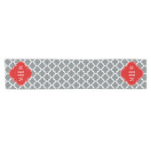 Chemin De Table Court Charcoal, White Moroccan #5 Red 3 Initial Monogram (Horizontal)