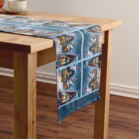 Chemin De Table Court Charmant village de Noël enneigé (In Situ)