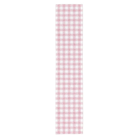 Chemin De Table Court Charme Gingham Rose et Blanc Velouté (Devant)