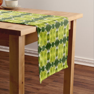 Chemin De Table Court Chartreuse Vert Abstrait Hydrangea Blooms Motif