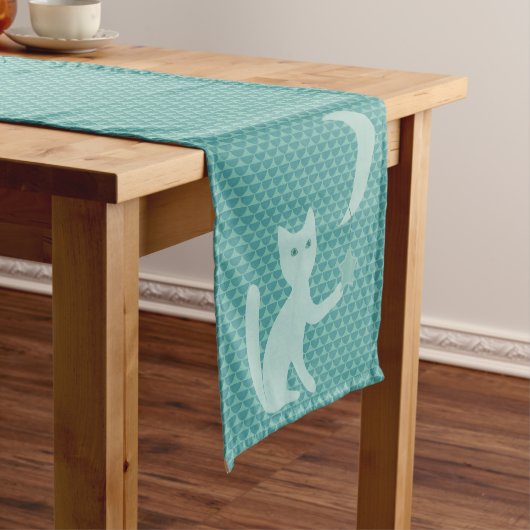 Chemin De Table Court Chat Jouer avec Lune et Star Short Turquoise (In Situ)