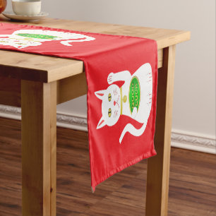 Chemin De Table Court Chat Oriental Chanceux Motif du Nouvel An chinois