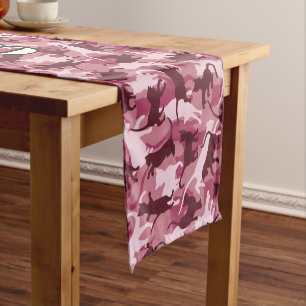 Chemin De Table Court Chats Camouflage Rose